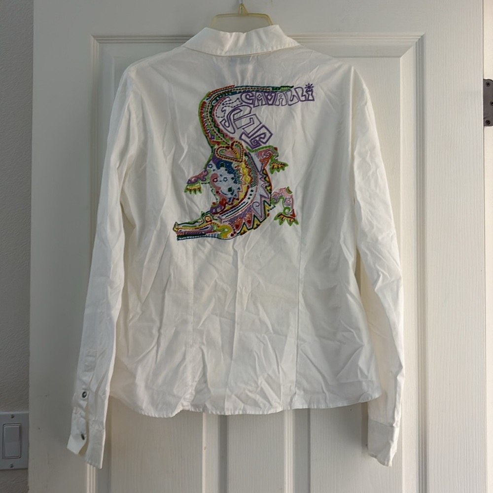 Just Cavalli White Gator Embroidered Snap Buttondown Shirt XXL - Picture 1 of 5